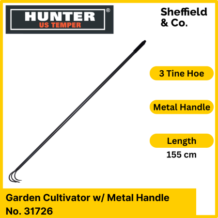 Hunter 3-Tine Hoe Garden Cultivator with Metal Handle , No. 31726