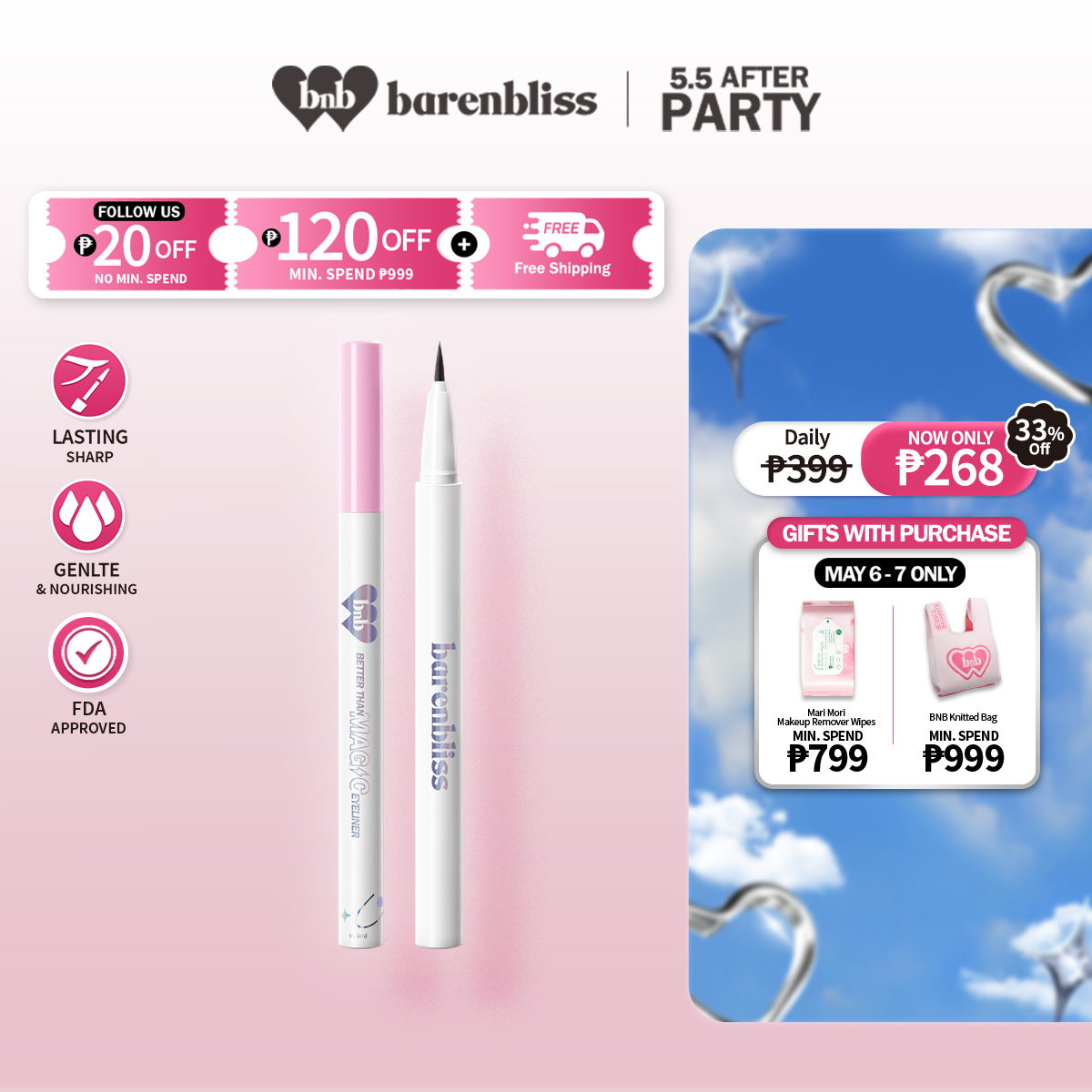 Discount on Barenbliss  shoes - SKU: Barenbliss Bnb Better Than Magic Eyeliner Waterproof Korean Make Up Eyeliner | Sharp Brush Tip | Lon