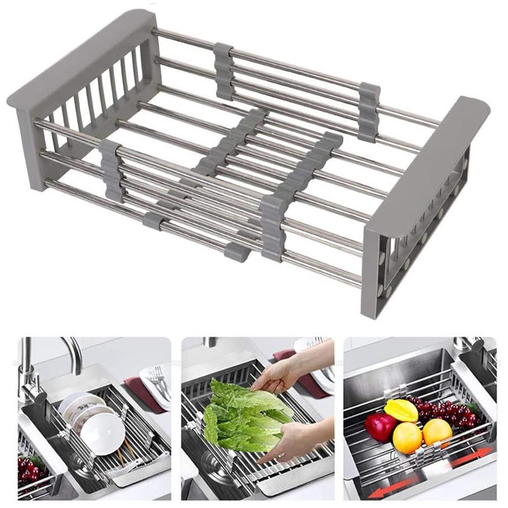 Surlong Expandable Dish Drying Rack Over The Sink Dish Basket Drainer with  Telescopic Arms Functional Kitchen Sink Organizer for Vegetable, Fruit and