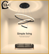 Y&C Modern LED Three Ring Chandelier for Living Room