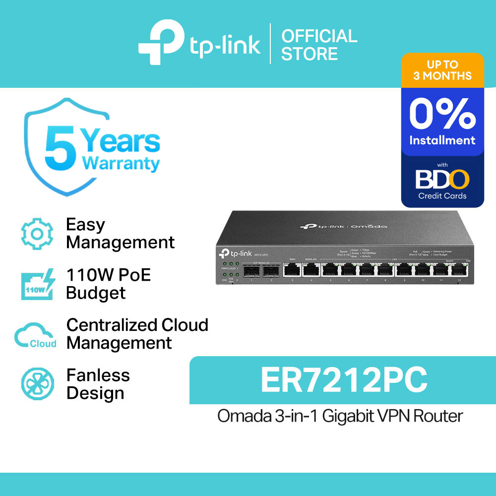 TP-Link Official Store / ER7212PC / 110W PoE Budget Omada 3-in-1 Gigabit High Security VPN Router Modem WiFi Home Router