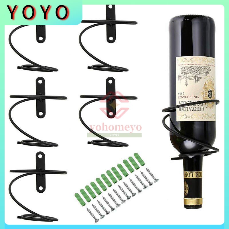 In store Pack of 6 Wall Mounted Racks Red Bottle Display Holder with Screws, Metal Hanging Wine Rack