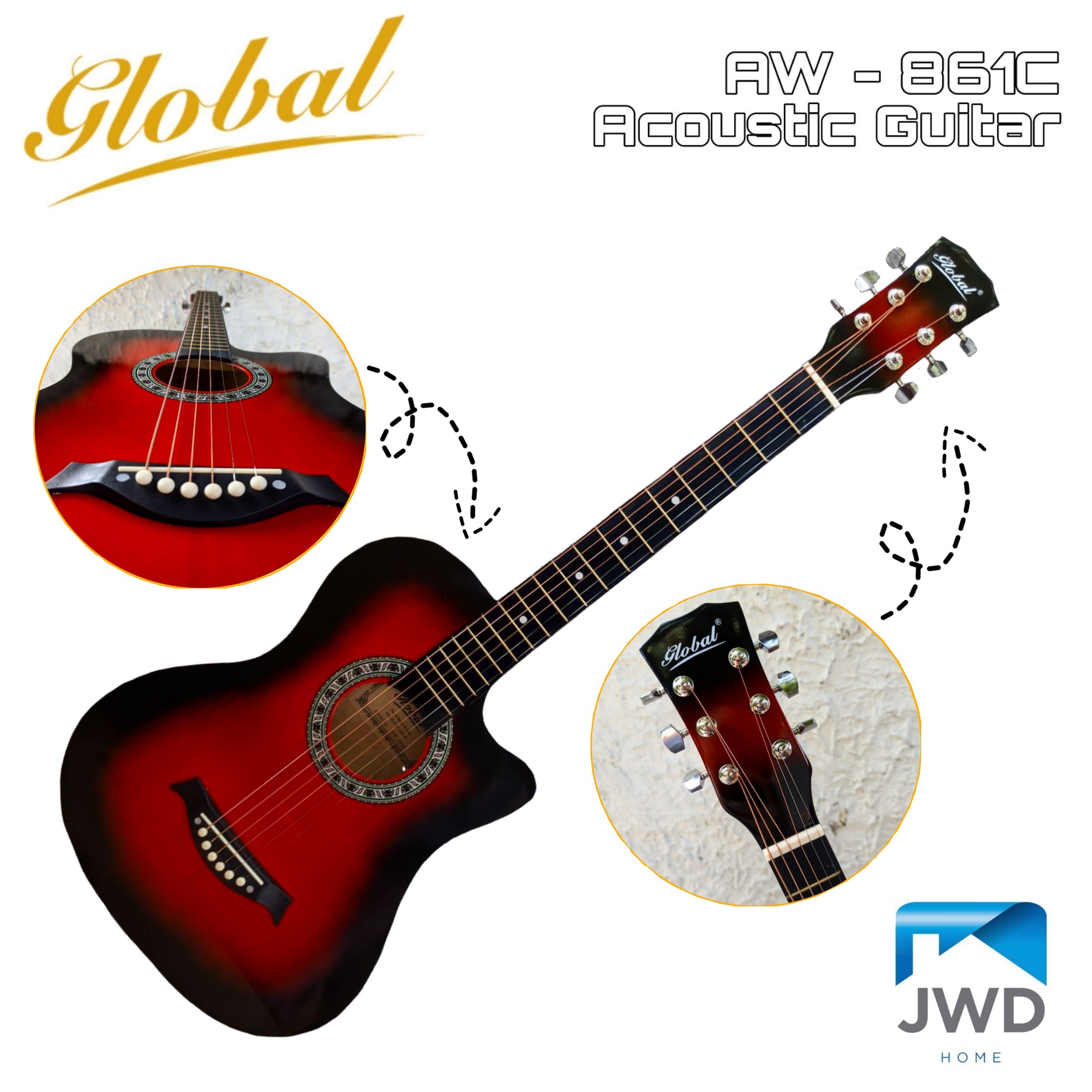 Global AW-861C Acoustic Guitar w/ Guitar Bag Capo and