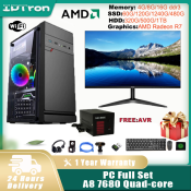 IPTron Desktop Gaming Computer Amd Desktop Computer Set with 1050ti 4G Graphics Card + 19 Inch Monitor Personal Computer A8 7680 Gaming Desktop Computer 4 Cores / 4 Threads 16GB Ram / 512GB Ssd with Radeon HD Graphics Card Full Set PC Computer