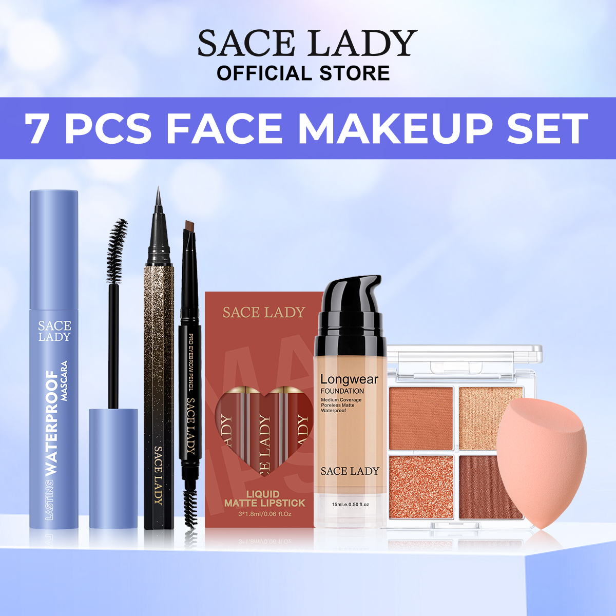 Discount on SACE LADY  shoes - SKU: SACE LADY Make Up Set Complete Makeup Kit 7Pcs [Eyeshadow Palette Waterproof Mascara Eyeliner Eyebro