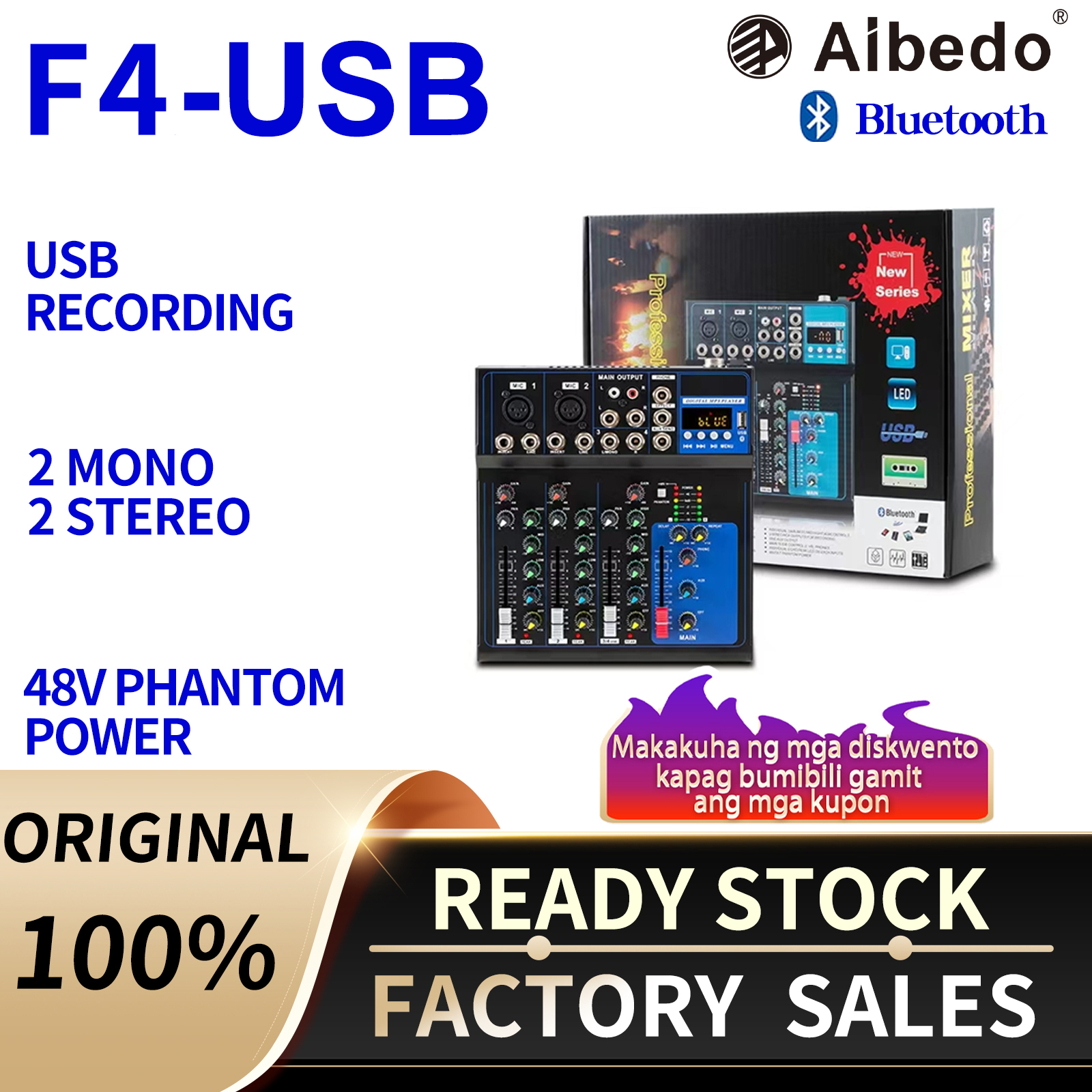 Aibedo F4-USB 4 Channel Audio Mixer with Bluetooth