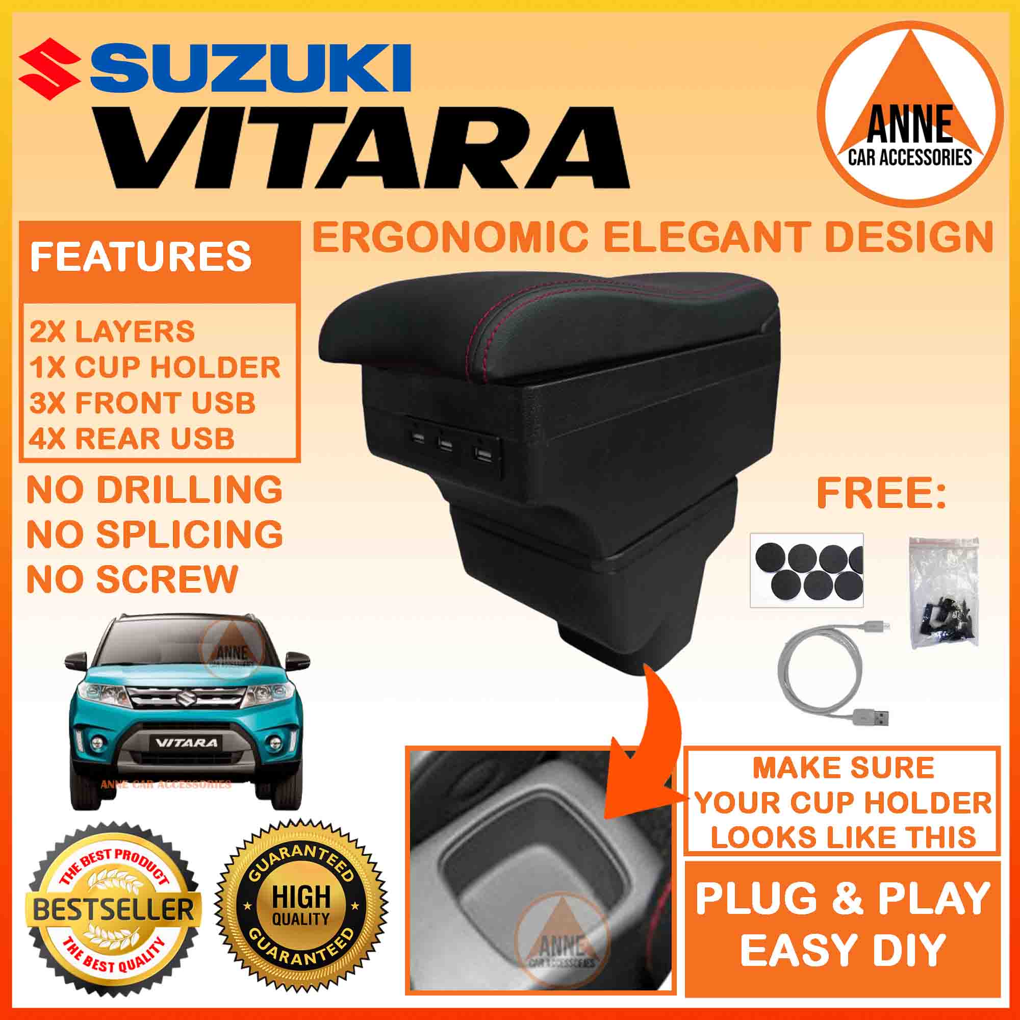 For Suzuki Vitara Armrest Box Central Store Content Storage Arm Rest Car Modification Accessories Interior Retractable Leathe - 34