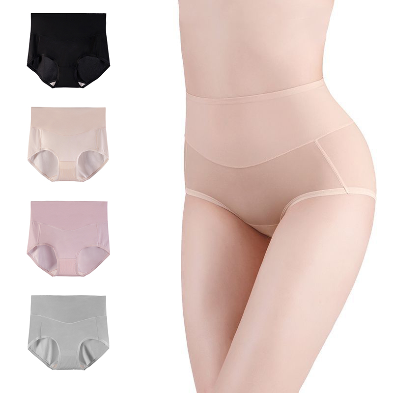 Women's High Waist Ice Silk Seamless Panties Tummy Belly Control Panty  Briefs Underwear