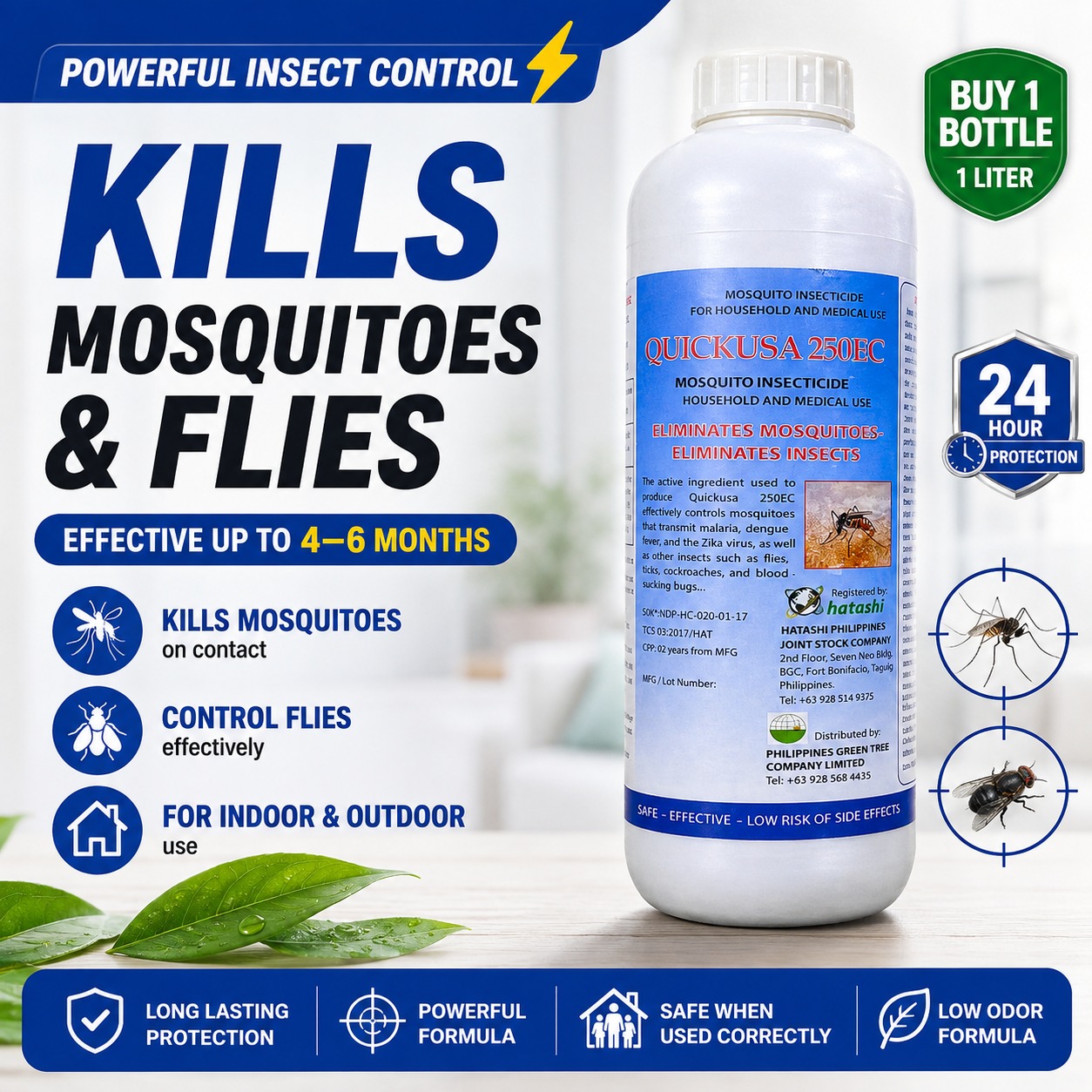 Mosquito Killer 1L / Permethrin 250EC Concentrate / Indoor & Outdoor Insect Control