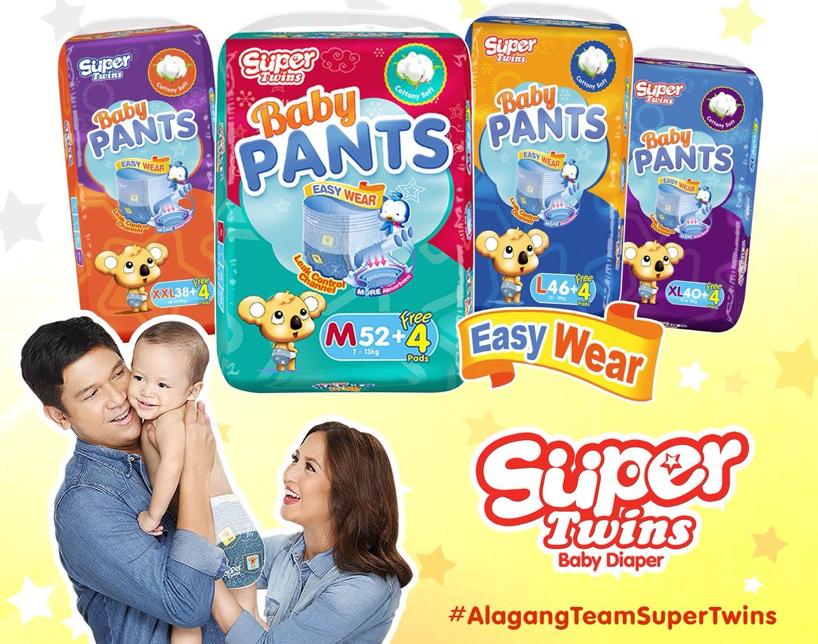 Super Twins Baby Pants Diapers Large (10-16kg) 46s