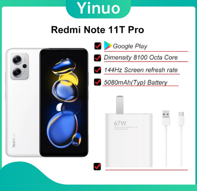 Global Rom Xiaomi Redmi Note 11T Pro+ Pro Plus 5G Cell phone 6.6 144Hz  Google Play Dimensity 8100 64MP Rear Camera 4400mAh 120W - AliExpress
