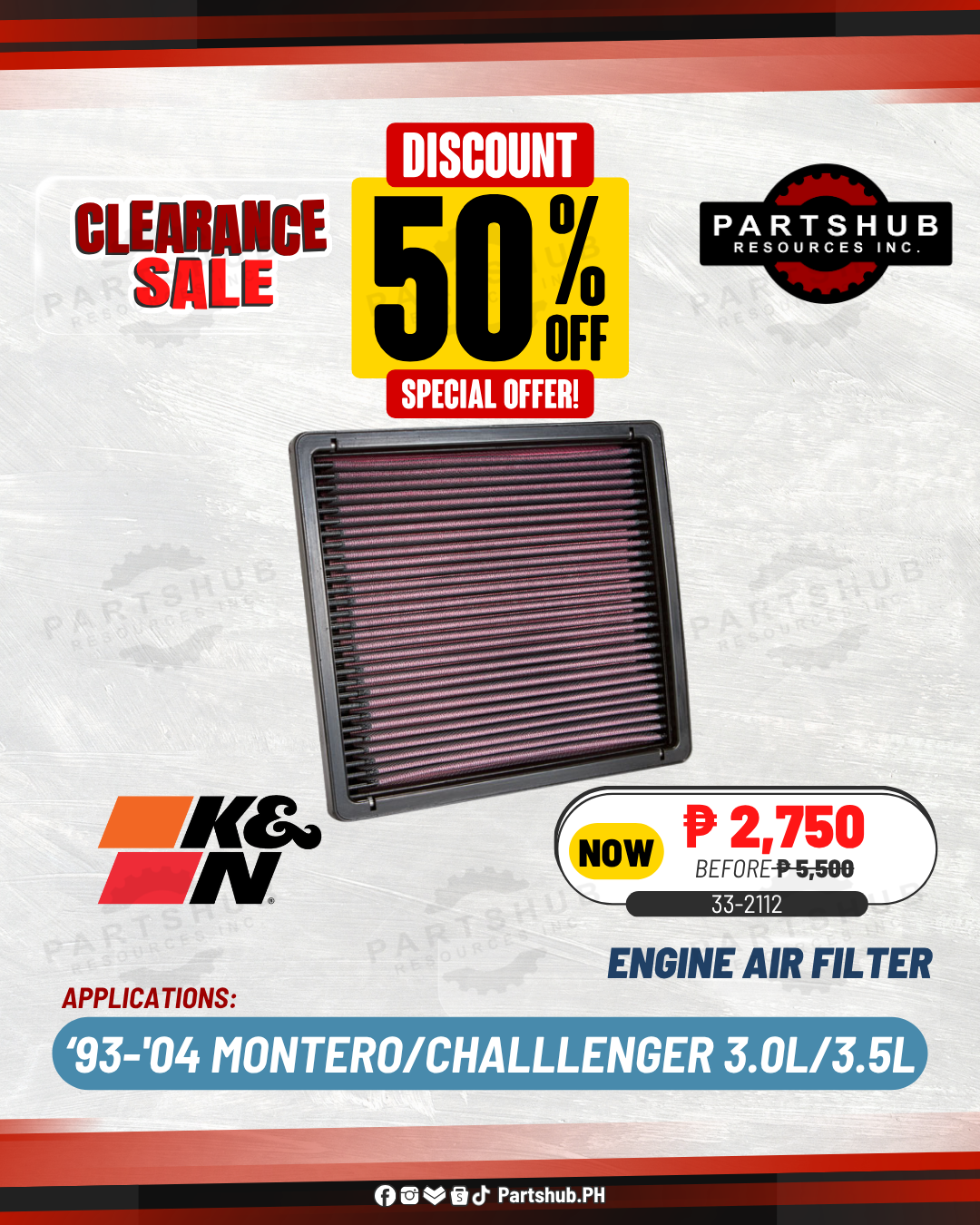 K&N Replacement Element Panel Filter Mitsubishi Pajero II 3.0i 24v (33-2112 - View #3