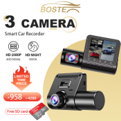 BOSTE 3 Camera Dashcam with Night Vision and G-Sensor