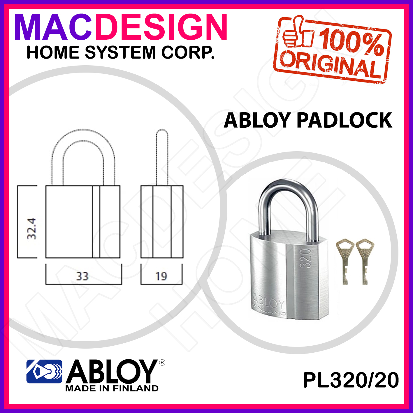 Abloy padlock 320/20 Original Made in Finland Macdesign Home