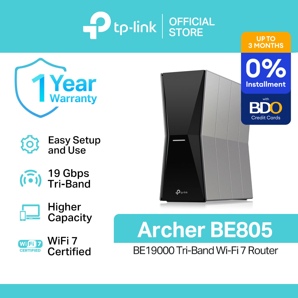 TP-Link Official Store / Archer BE805 BE19000 / Lightning-Fast 19 Gbps Tri-Band Whole Home Mesh Smart Access Point WiFi 7 Router