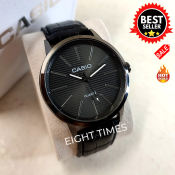 Casio Quartz Leather Strap Black Dial Watch for Men