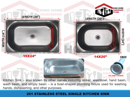 201 Stainless Steel Single Bowl Kitchen Sink with Free Strainer