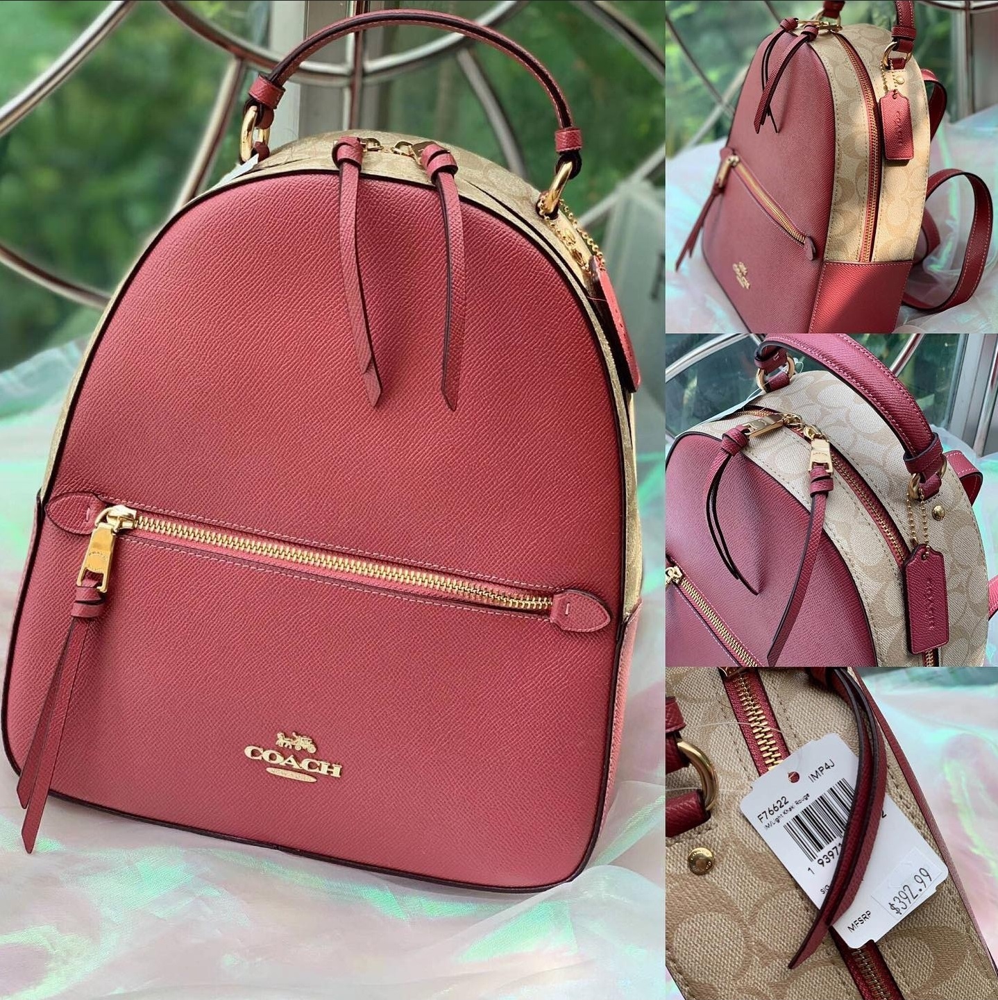 Guaranteed Original Coach Jordyn Backpack With Signature Canvas And Crossgrain Leather F76622 Light Khaki Pink Lazada PH