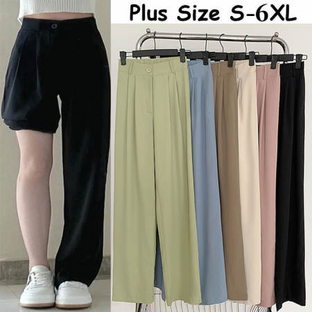 Plus Size Korean Style Solid Color High Waist Pants