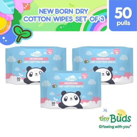 Tiny Buds Newborn Dry Cotton Wipes Set of 3