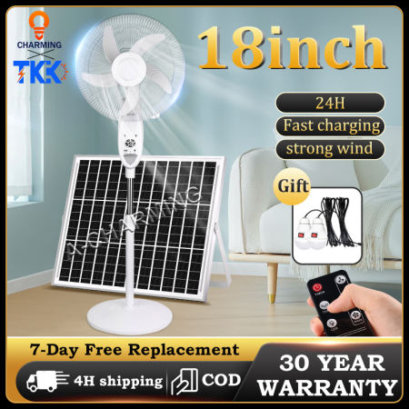 Solar Electric Stand Fan with Charger and 2 Bulbs