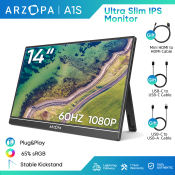 ARZOPA 14" Portable FHD 1080P Laptop Monitor with Dual Speakers