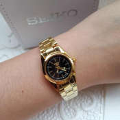 Seiko 5 Women's Automatic Watch - Gold Strap, Black Dial