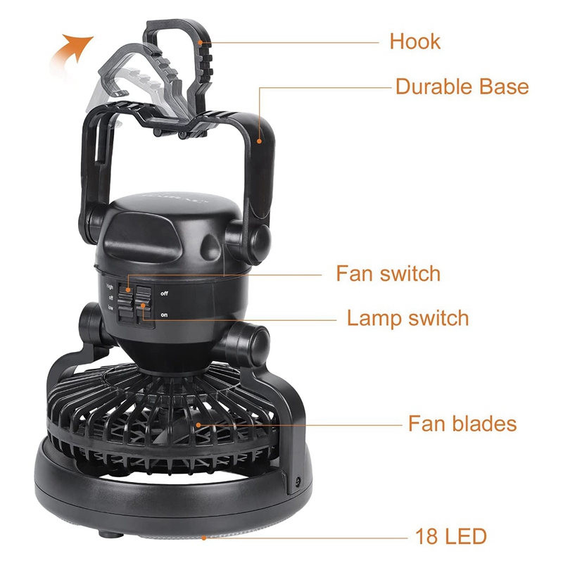 Battery Operated Camping Hanging Lantern with Fan for Survival Hiking Hurricane Emergency Outages Camping Light Fan for Tent Not Included Portable Ceiling Fan with LED Light 