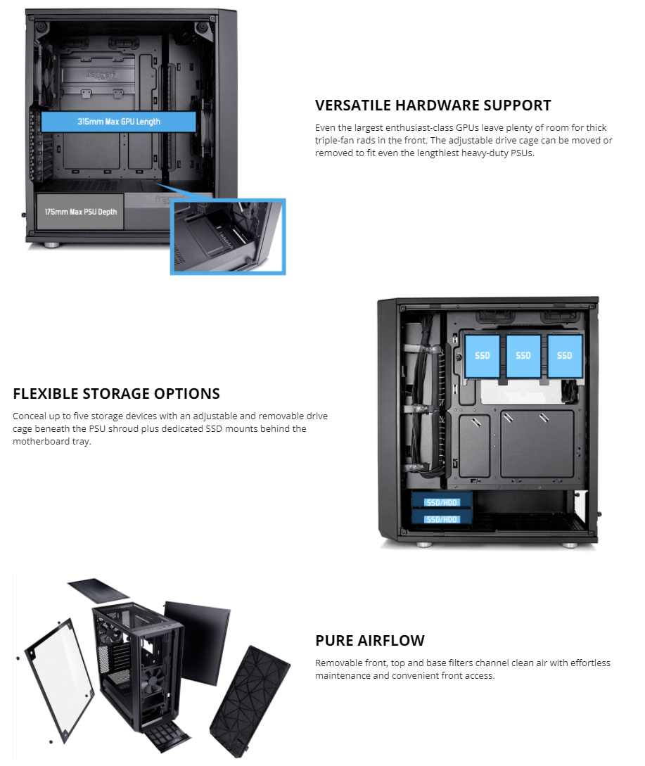 Fractal Design Meshify C Black ATX High-Airflow Compact Dark Tint Tempered Glass Window Mid Tower Computer Case, Blackout FD-CA-MESH-C-BKO-TG