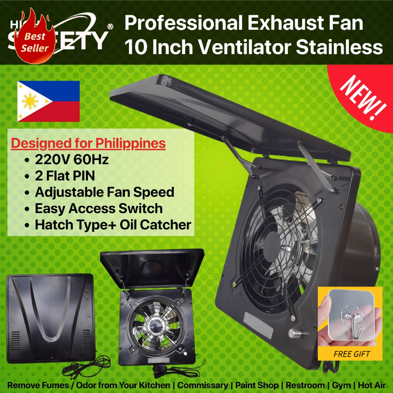 10-Inch Kitchen Exhaust Fan with Cover – Stainless Steel Ventilator, Adjustable Speed, Oil Catcher, 220V 60Hz, Easy Switch – Durable Home & Professional Use PH Presyo  2,344 Piso*Libreng Shipping