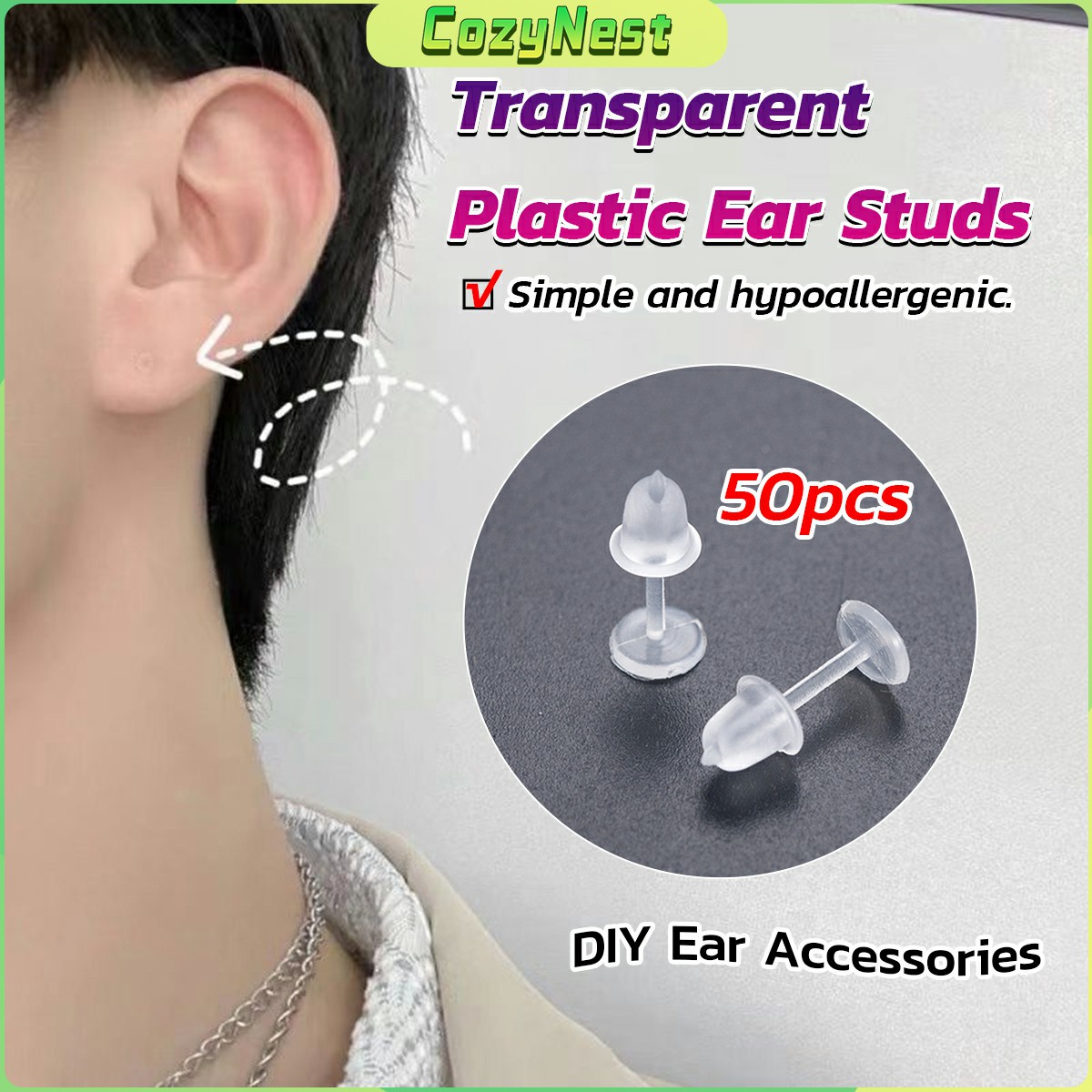 50pcs/set Clear Silicone Earring Backs For Earrings & Ear Studs