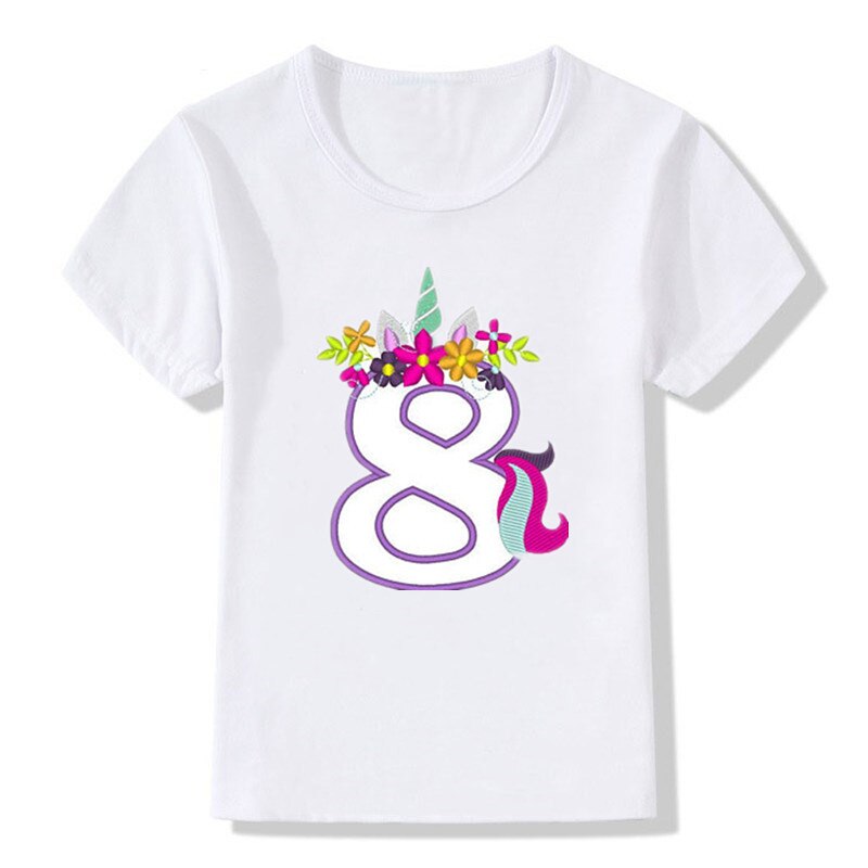 Custom Name Birthday T Shirt Cute Unicorn Number 1-9 Cartoon Girls