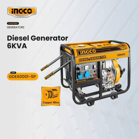 INGCO 6KVA Diesel Generator 15L 6000W GDE60001-5P DBS IPT