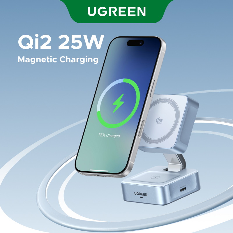 Product photo of UGREEN MagFlow 2-in-1 Qi2 25W Foldable Charger from its Lazada listing