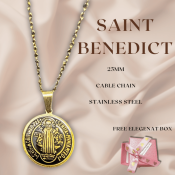 Stainless Steel St.Benedict Medallion 25mm on Cable Chain