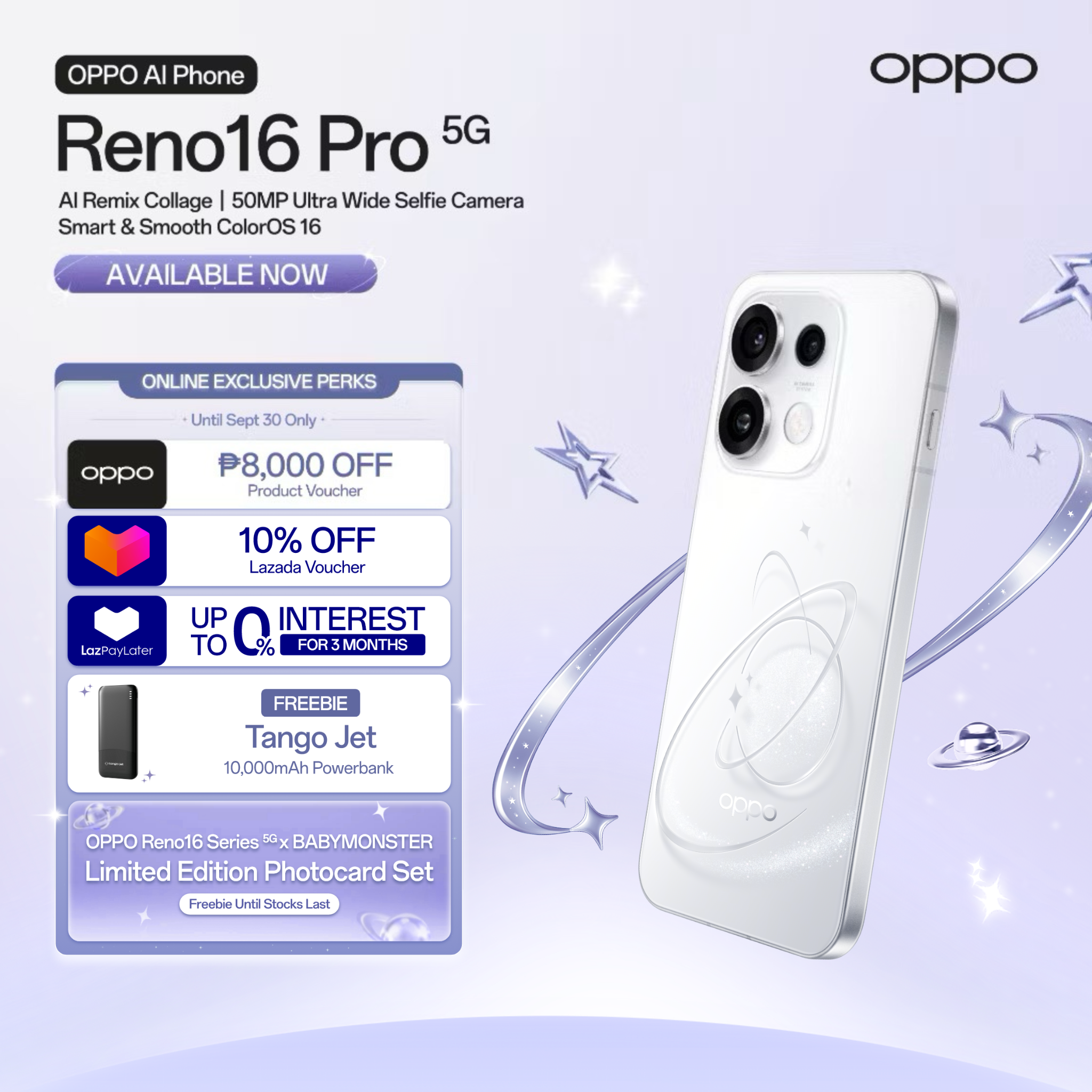 [NOW AVAILABLE] OPPO Reno16 Pro 5G 24GB(12+12) + 256GB / 4K Stable Video / AI Remix Collage