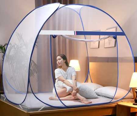 King size 1.8m Foldable Pop Up Mosquito Net Bed Canopy Tent,Single Door,Fine Holes,with Bottom,Anti Mosquito Bites,Easy to Install