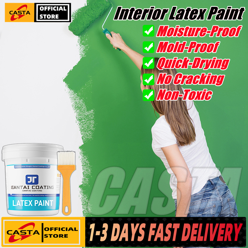 👉1KG👈Interior Latex Paint for Home Use - White/Pink/Yellow/Blue/Green/Gray, Self-Applying Eco-Friendly Wall Paint, Low Odor Water-Based Coating