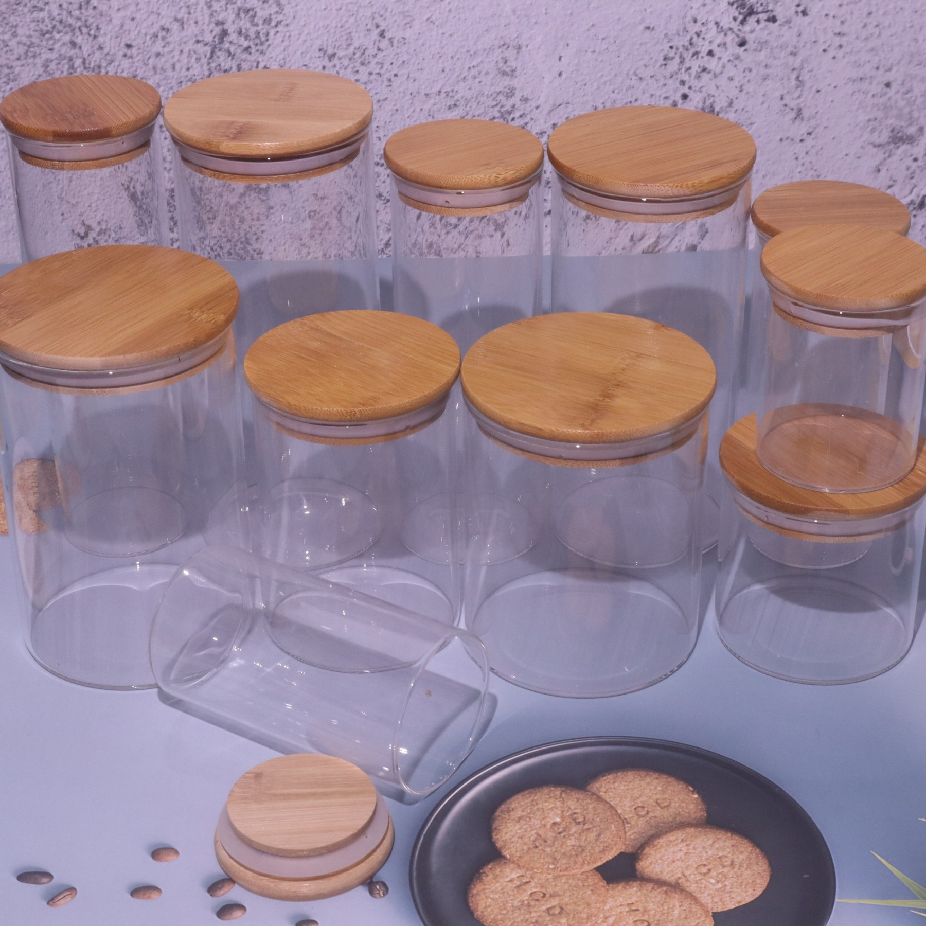 Topumt Glass Storage Jars with Sealed Bamboo Lids, Clear Glass Bulk Food  Storage Canister for Serving Tea, Coffee, Spice, Candy, Cookie 