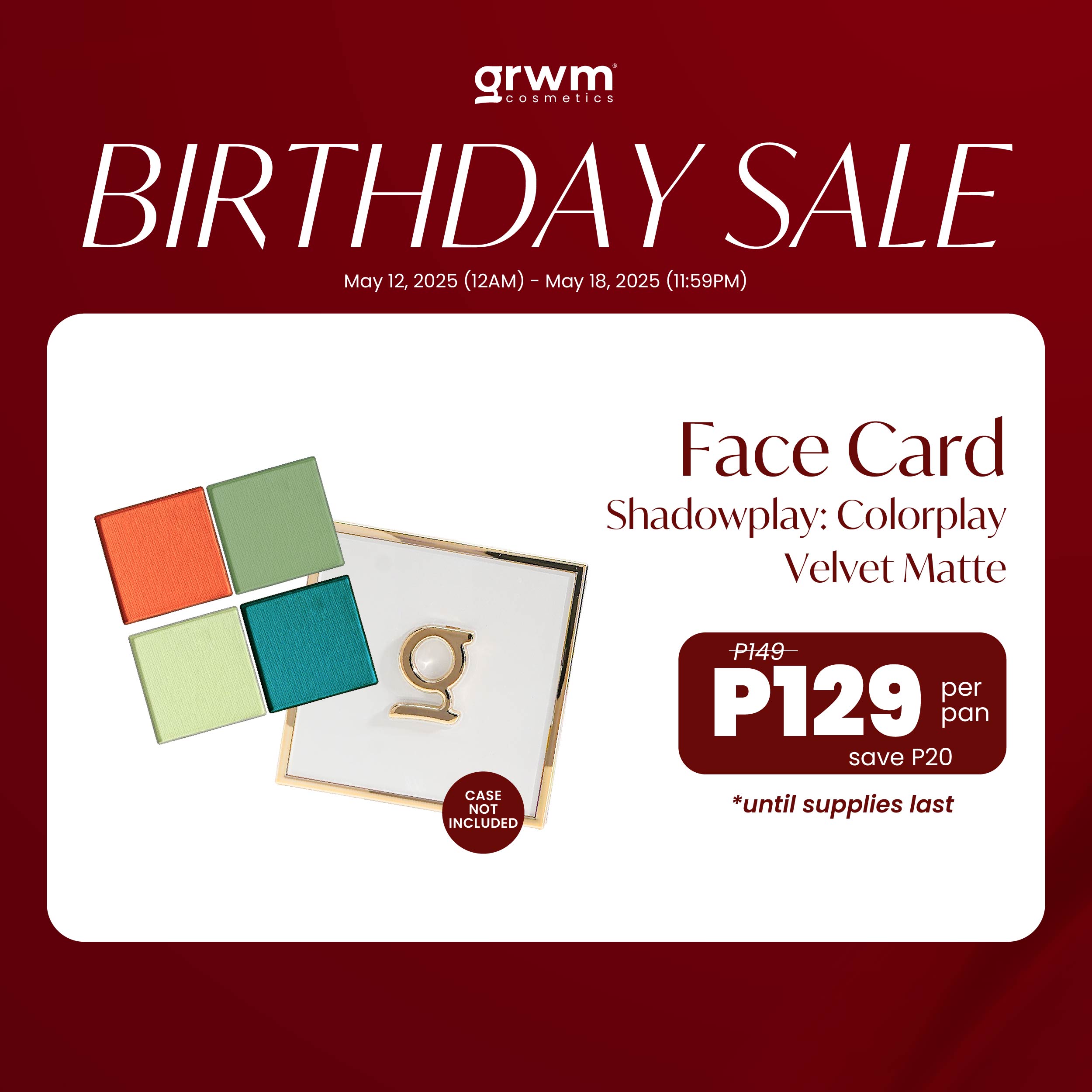 Discount on GRWM Cosmetics  shoes - SKU: GRWM Cosmetics Face Card Shadowplay - Colorplay Velvet Matte Eyeshadow [case not included]