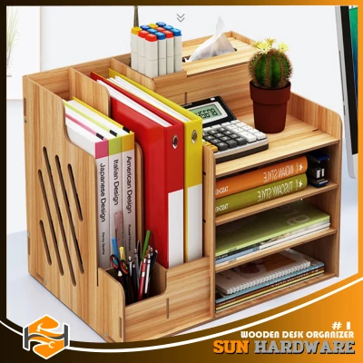 SUN HARDWARE DIY Wooden Multi-functional Organizer Wooden Desk Organizer, Multi-Functional DIY Pen Holder Box, Desktop Stationary, Easy Assembly,Home Office Supply Storage Rack with Drawer (3)