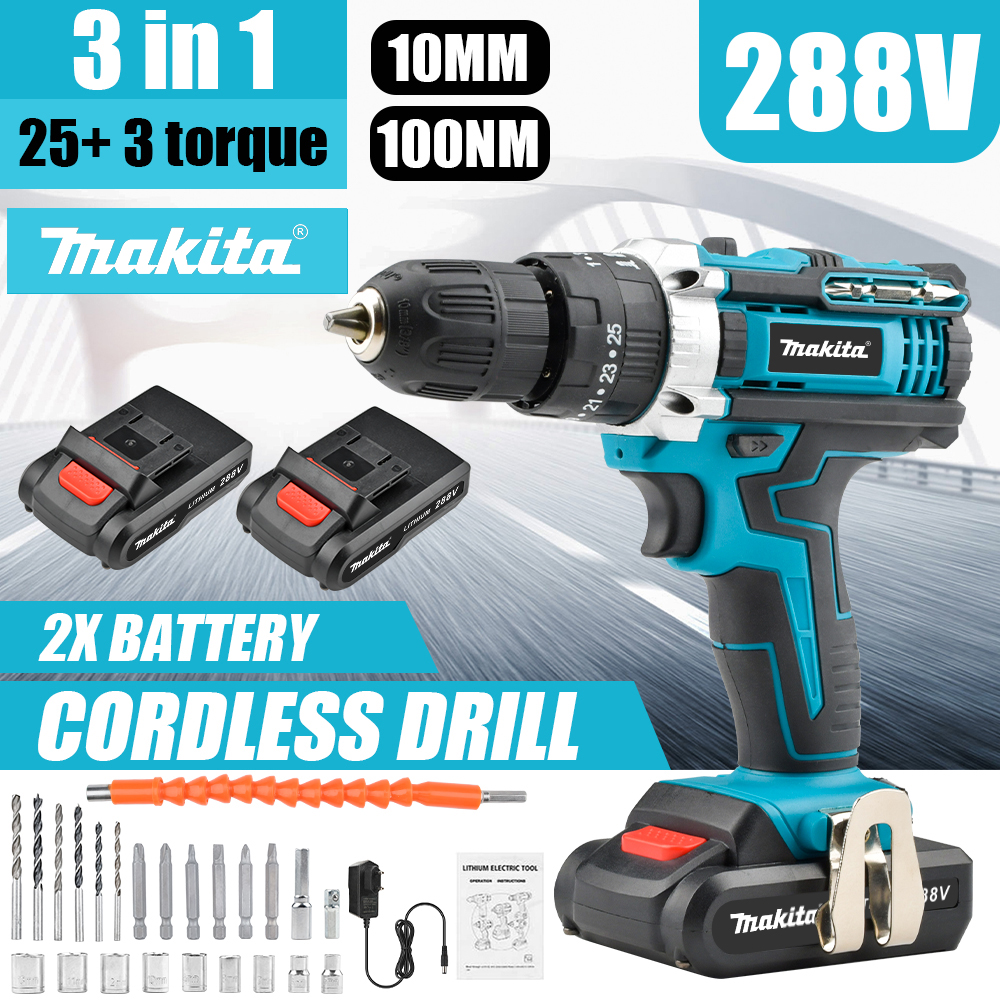 Makita 288V 6000mAh Cordless Drill With Hammer Impact Battery With Case  Screwdriver Accessories drill set cordless drill power tools rechargeable 