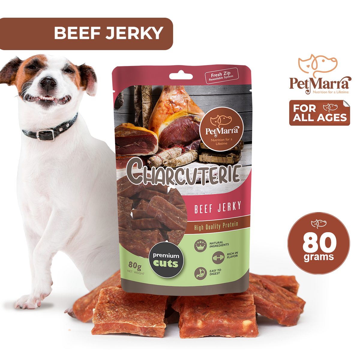 PetMarra Charcuterie Dog Treats Salmon Jerky Flavor 80g dogs