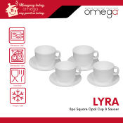 Omega Houseware Lyra 8pc Square Opal Cups & Saucers Set