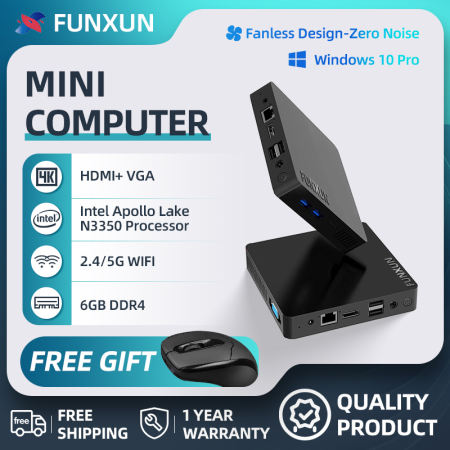 FUNXUN Windows 10 Pro Mini PC with Dual-Screen Display