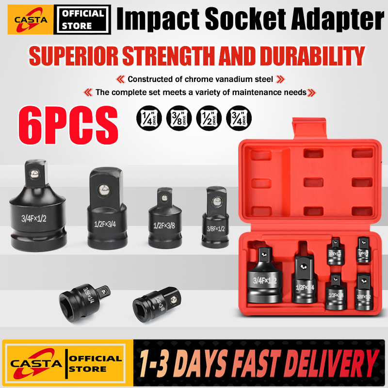 6-Piece High-Performance Reducer Adaptor Impact Socket Driver Adapter Set 1/4" 3/8" 1/2" 3/4" Versatile Impact Adapter for Efficient Fastening