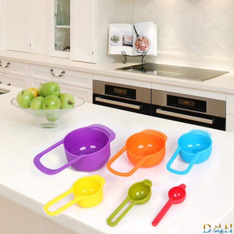 6 pcs/set kitchen measuring spoon with scale rainbow color stackable  combination measuring cup kitchen accessories baking tools - AliExpress