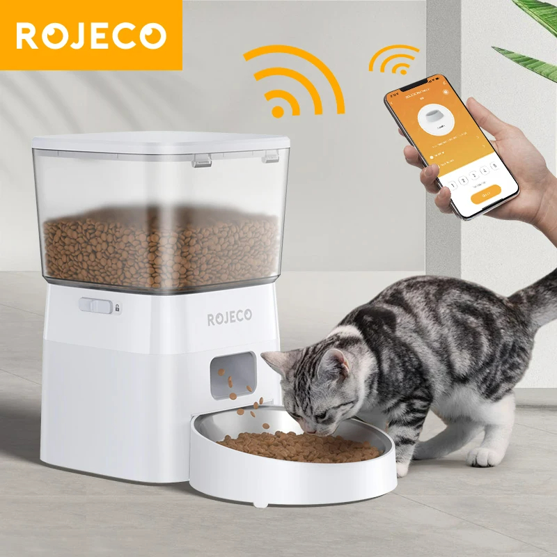 Rojeco Phụ kiện máy máy cho thú cưng ăn thông minh thức ăn cho mèo Thức ăn vật nuôi tự động wifi 2 lít dụng cụ rải cho ăn Chó mèo thức ăn cho mèo