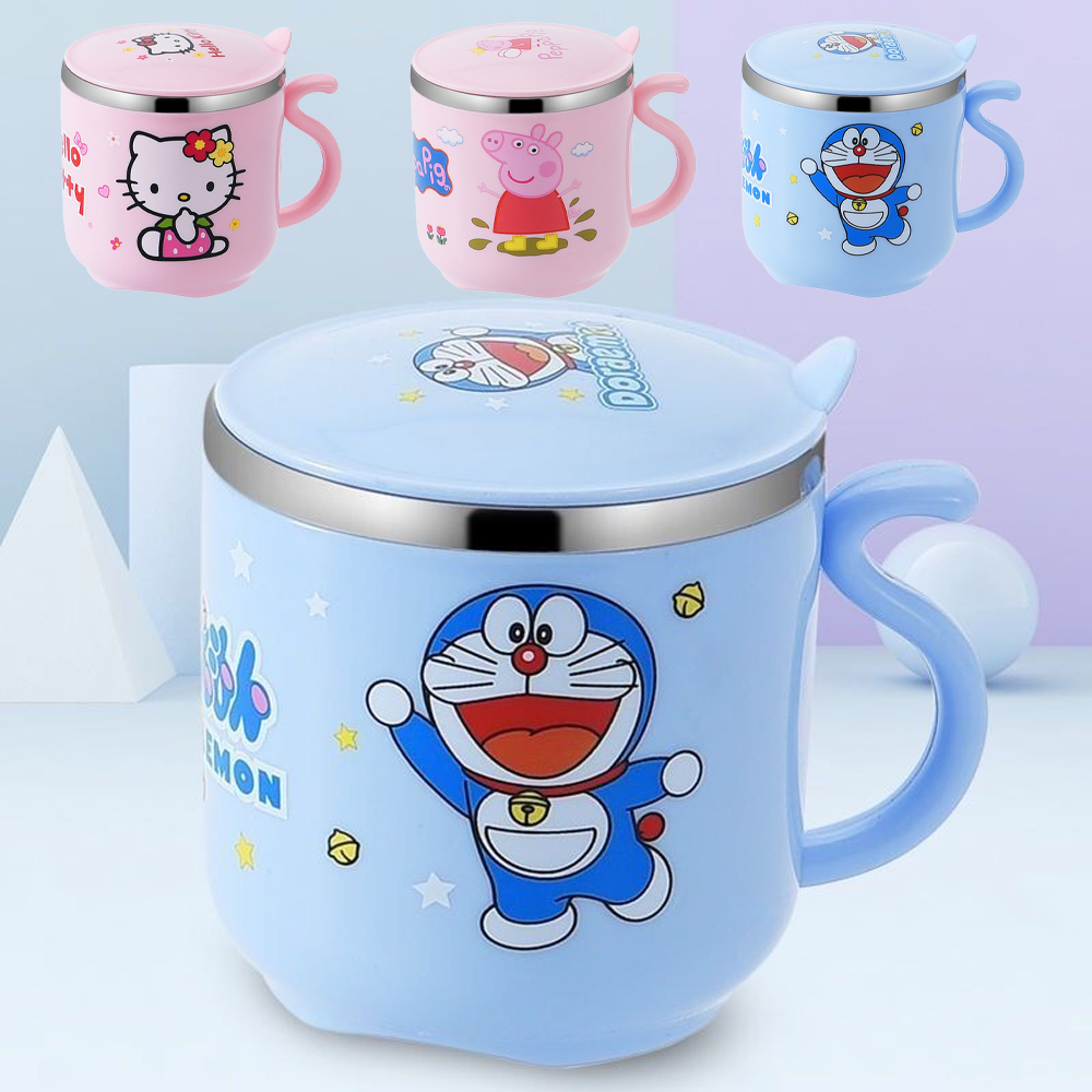 Cup Kids Baby Milk Cup 304 Stainless Steel Cartoon Drink Water Cups with  Lid Drinking Mug