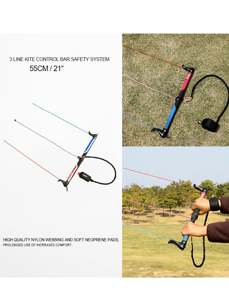 3 Line Traction Kites Control Bar 55CM Wrist Leash Kitesurfing Safety System 
